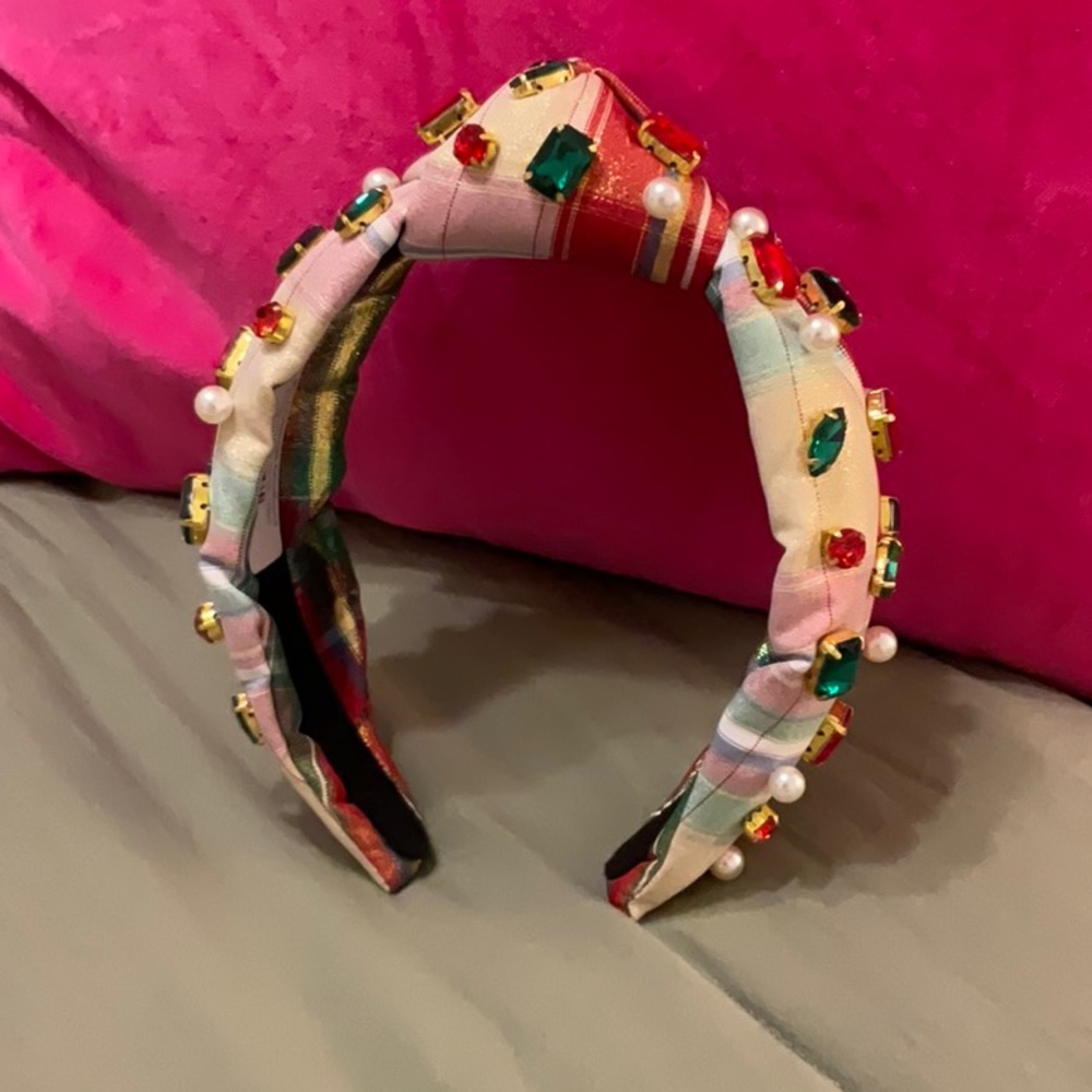 Embellished Plaid Padded Headband in Pastel Pink